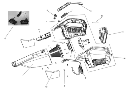 Exploded Diagram A Diagram and Parts List for BCHV001C1 Type 1 Black and Decker Hand Vacuum